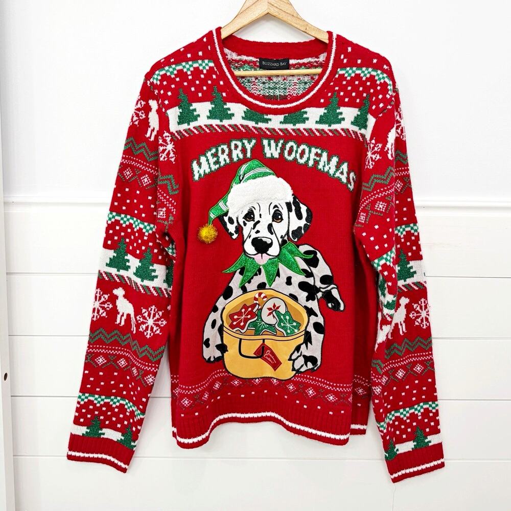 NWT! Unisex Blizzard Bay Ugly Christmas Sweater Dalmatian Dog Size XL